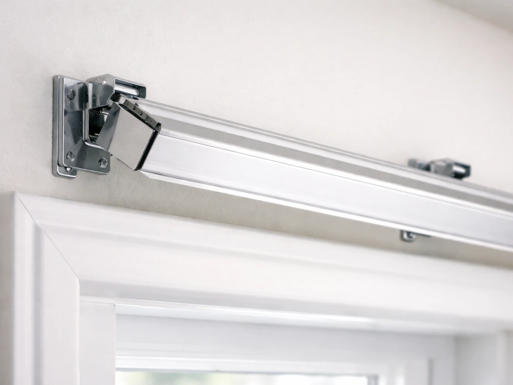Close-up of a headrail being locked into wall brackets, aligned straight for a curtain shade install.