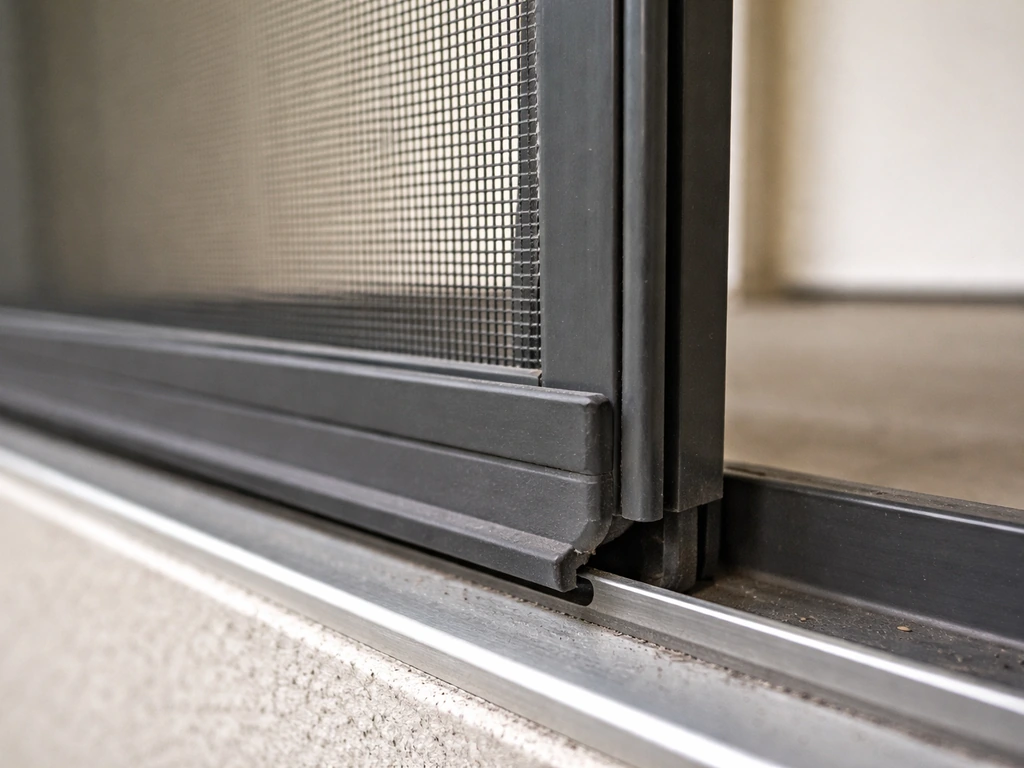 Close-up of a sliding screen panel corner with a visible gap where bugs could get in.