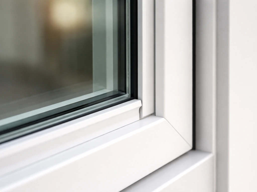 Close-up of a patio door’s glass edge showing the glazing bead snap strip and frame interface.